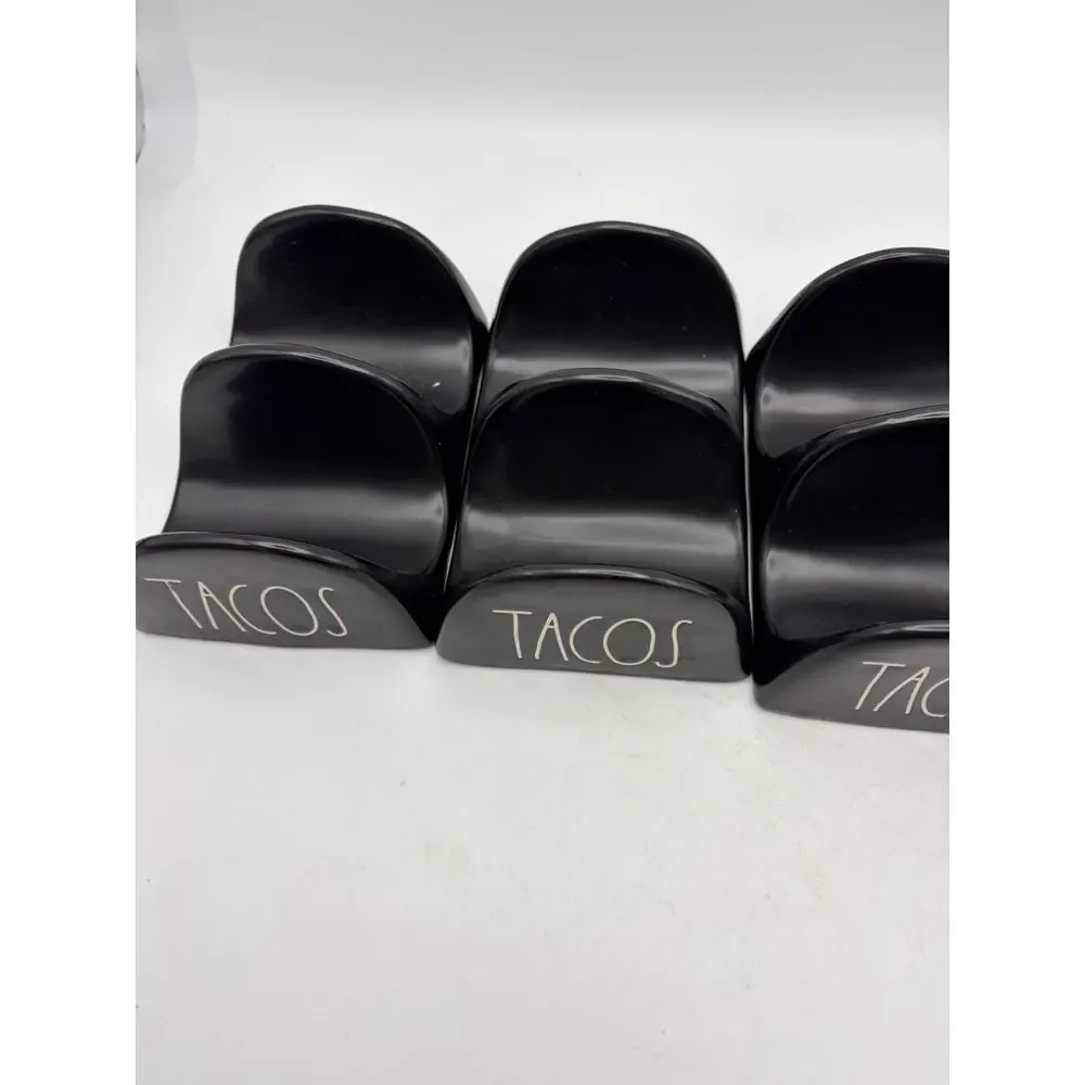 Rae Dunn Artisan Collection TACOS 4pc Divided Ceramic Serving Bowls Black